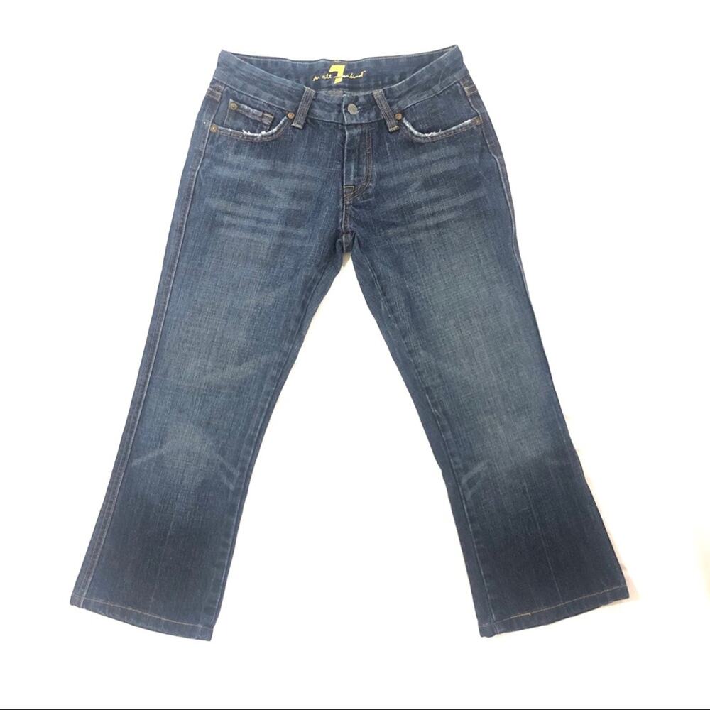7 For All Mankind A-Pocket crop Jeans Womens 27 Dark Wash Pink Stitch Bootcut